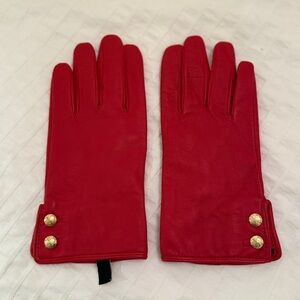 Ralph Lauren Scarlet Leather Gloves with Gold Accents